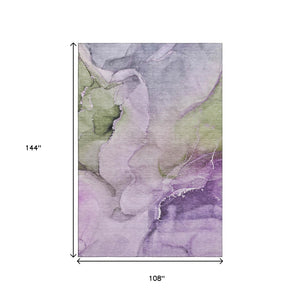 HomeRoots 9' X 12' Abstract Area Rug in Purple, Ivory & Green - Stain Resistant, UV Protected, Modern Design 647343