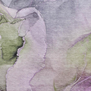 HomeRoots 9' X 12' Abstract Area Rug in Purple, Ivory & Green - Stain Resistant, UV Protected, Modern Design 647343