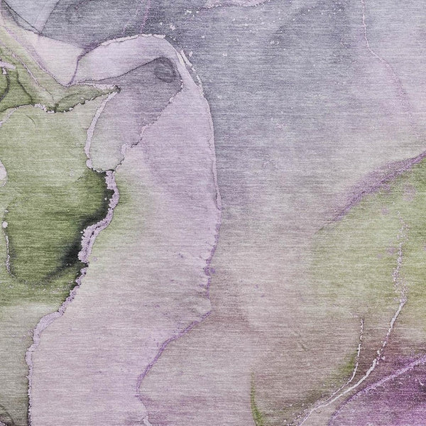 HomeRoots 9' X 12' Abstract Area Rug in Purple, Ivory & Green - Stain Resistant, UV Protected, Modern Design 647343