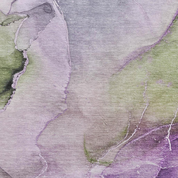 HomeRoots 10' X 14' Washable Purple Ivory Green Abstract Area Rug - UV Protected, Stain Resistant, Modern Design 647344