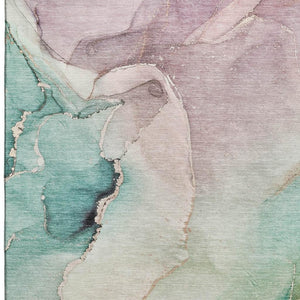 HomeRoots 8' X 10' Washable Teal Ivory Brown Abstract Area Rug – UV Protected, Stain Resistant for Busy Homes 647348