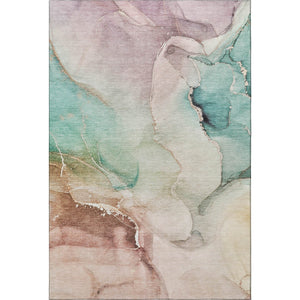 HomeRoots 8' X 10' Washable Teal Ivory Brown Abstract Area Rug – UV Protected, Stain Resistant for Busy Homes 647348