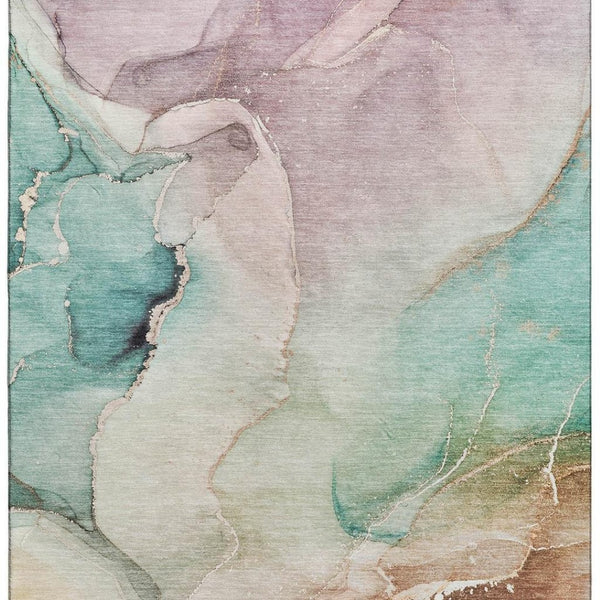 HomeRoots 9' X 12' Teal, Ivory & Brown Abstract Area Rug – Washable, UV-Protected, Perfect for High-Traffic Spaces! 647349