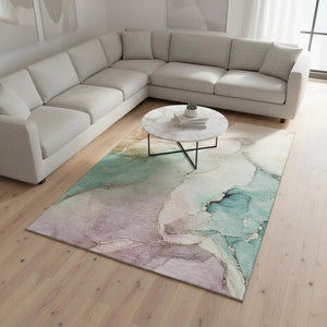HomeRoots 10' X 14' Teal Ivory Brown Abstract Washable Area Rug - Durable, Stain-Resistant, UV Protected Design 647350