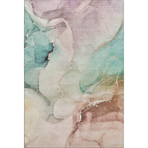 HomeRoots 10' X 14' Teal Ivory Brown Abstract Washable Area Rug - Durable, Stain-Resistant, UV Protected Design 647350