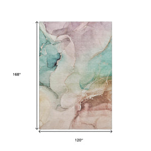 HomeRoots 10' X 14' Teal Ivory Brown Abstract Washable Area Rug - Durable, Stain-Resistant, UV Protected Design 647350