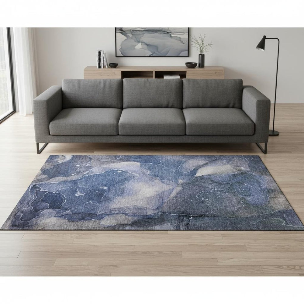 HomeRoots 5' X 8' Stylish Blue Ivory Charcoal Abstract Area Rug - Washable, UV Protected, Family-Friendly Design 647352