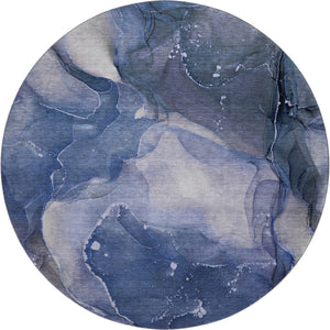 HomeRoots 8' Washable Round Rug in Blue, Ivory & Charcoal - Stylish, Durable Design with UV Protection! 647353