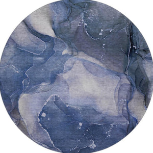 HomeRoots 8' Washable Round Rug in Blue, Ivory & Charcoal - Stylish, Durable Design with UV Protection! 647353