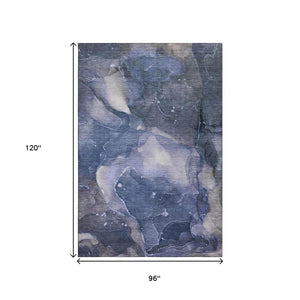 HomeRoots 8' X 10' Blue Ivory Charcoal Abstract Washable Area Rug with UV Protection for Modern Homes 647354