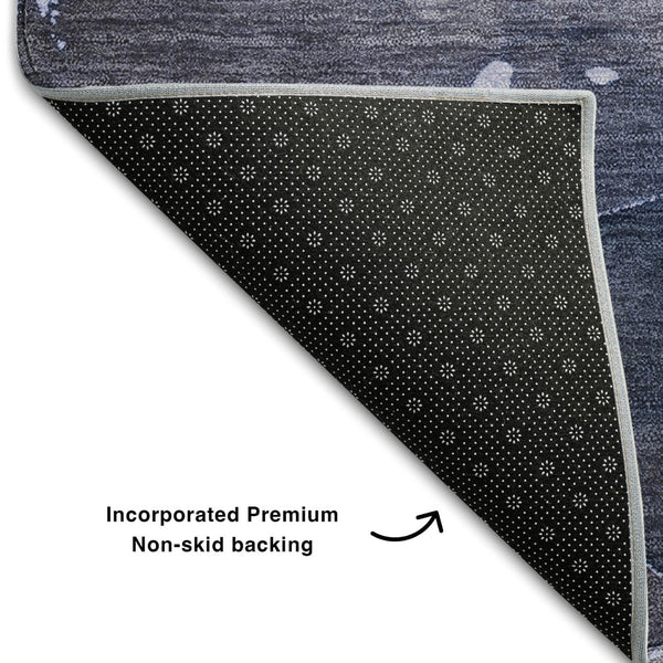HomeRoots 8' X 10' Blue Ivory Charcoal Abstract Washable Area Rug with UV Protection for Modern Homes 647354