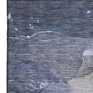 HomeRoots 8' X 10' Blue Ivory Charcoal Abstract Washable Area Rug with UV Protection for Modern Homes 647354