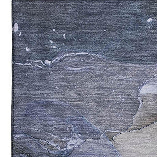 HomeRoots 8' X 10' Blue Ivory Charcoal Abstract Washable Area Rug with UV Protection for Modern Homes 647354