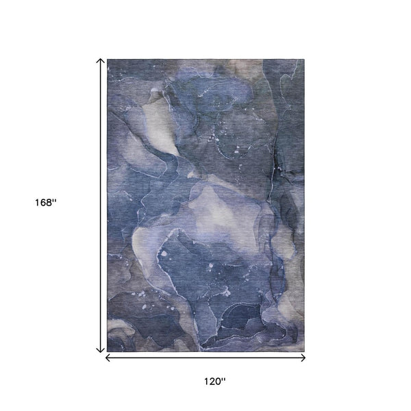 HomeRoots 10' X 14' Modern Abstract Area Rug in Blue, Ivory & Charcoal – Stain-Resistant & UV Protected Design 647356