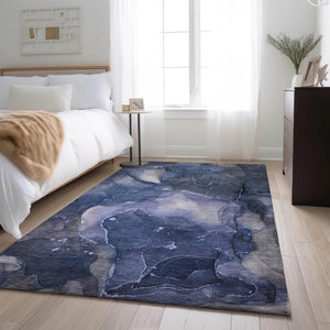 HomeRoots 10' X 14' Modern Abstract Area Rug in Blue, Ivory & Charcoal – Stain-Resistant & UV Protected Design 647356
