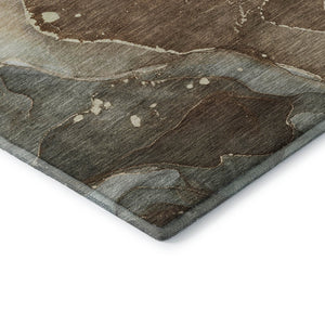 HomeRoots 8' Brown Ivory and Gray Abstract Washable Round Rug - UV Protected, Stylish & Durable for Any Room 647359