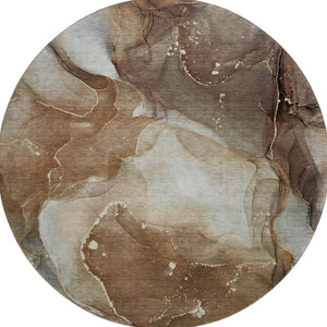 HomeRoots 8' Brown Ivory and Gray Abstract Washable Round Rug - UV Protected, Stylish & Durable for Any Room 647359