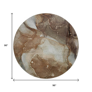 HomeRoots 8' Brown Ivory and Gray Abstract Washable Round Rug - UV Protected, Stylish & Durable for Any Room 647359