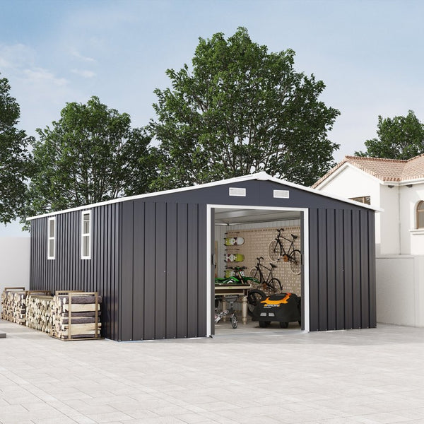English Elm Campcraft 10x12 Ft Steel Outdoor Storage Shed with Daylight Windows and Weather Resistant Build Dark Gray W1598S00031