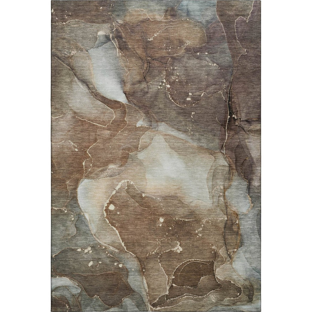 HomeRoots 8' X 10' Modern Brown Ivory Gray Abstract Washable Area Rug - Stain Resistant & UV Protected! 647360