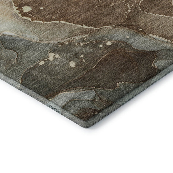 HomeRoots 9' X 12' Abstract Brown Ivory Gray Washable Area Rug with UV Protection for Busy Homes & Style 647361