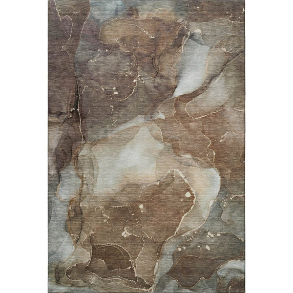 HomeRoots 9' X 12' Abstract Brown Ivory Gray Washable Area Rug with UV Protection for Busy Homes & Style 647361