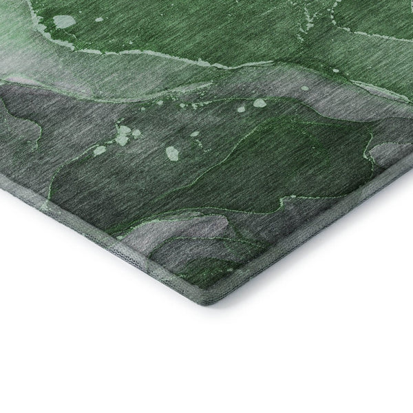 HomeRoots 8' Modern Abstract Round Rug in Emerald, Ivory & Gray - Washable, UV-Protected, Durable & Stylish 647365