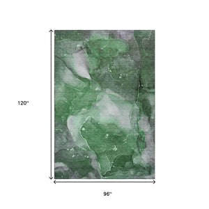 HomeRoots 8' X 10' Contemporary Emerald Ivory Gray Abstract Washable Area Rug with UV Protection & Durability 647366