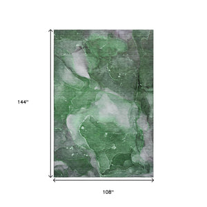 HomeRoots 9' X 12' Abstract Emerald Ivory Gray Washable Area Rug – UV Protected for High-Traffic Homes 647367