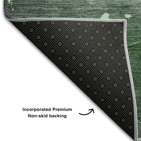 HomeRoots 9' X 12' Abstract Emerald Ivory Gray Washable Area Rug – UV Protected for High-Traffic Homes 647367