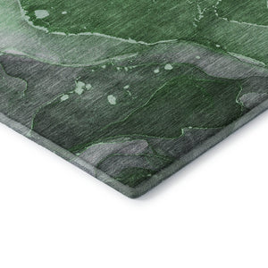 HomeRoots 9' X 12' Abstract Emerald Ivory Gray Washable Area Rug – UV Protected for High-Traffic Homes 647367