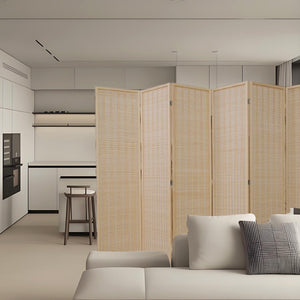 English Elm 6 Panel Bamboo Room Divider Folding Screen, Natural Eco-Friendly Privacy Partition for Home Decor W3198P300363