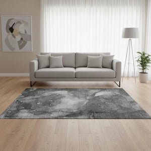 HomeRoots 5' X 8' Gray And Ivory Abstract Area Rug - Washable, UV Protected, Stain Resistant for Busy Homes 647370