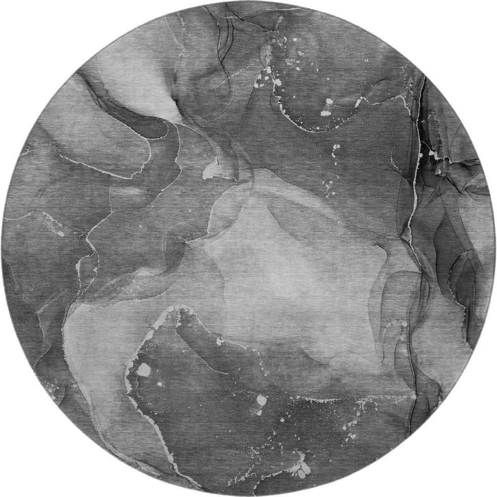 HomeRoots 8' Gray And Ivory Abstract Round Rug – Washable, UV Protected, Durable, Perfect for Modern Spaces! 647371