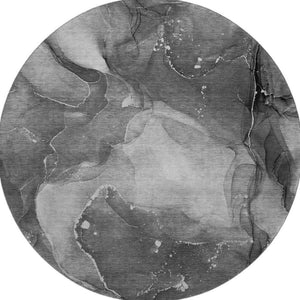 HomeRoots 8' Gray And Ivory Abstract Round Rug – Washable, UV Protected, Durable, Perfect for Modern Spaces! 647371
