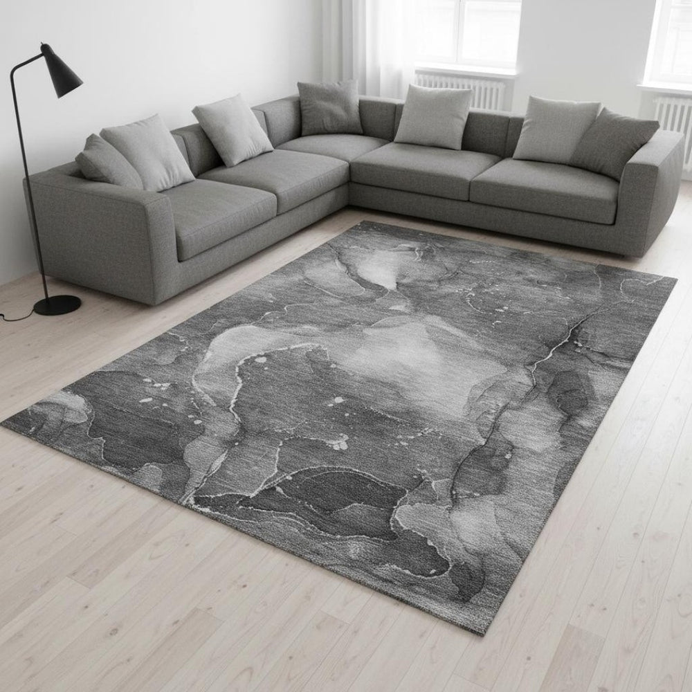 HomeRoots 8' X 10' Gray and Ivory Abstract Washable Area Rug – UV Protected, Stain Resistant, Machine-Washable! 647372