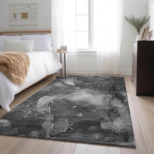 HomeRoots 10' X 14' Gray And Ivory Abstract Area Rug - Washable, UV Protected, Stylish & Stain Resistant Design 647374