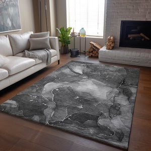 HomeRoots 10' X 14' Gray And Ivory Abstract Area Rug - Washable, UV Protected, Stylish & Stain Resistant Design 647374