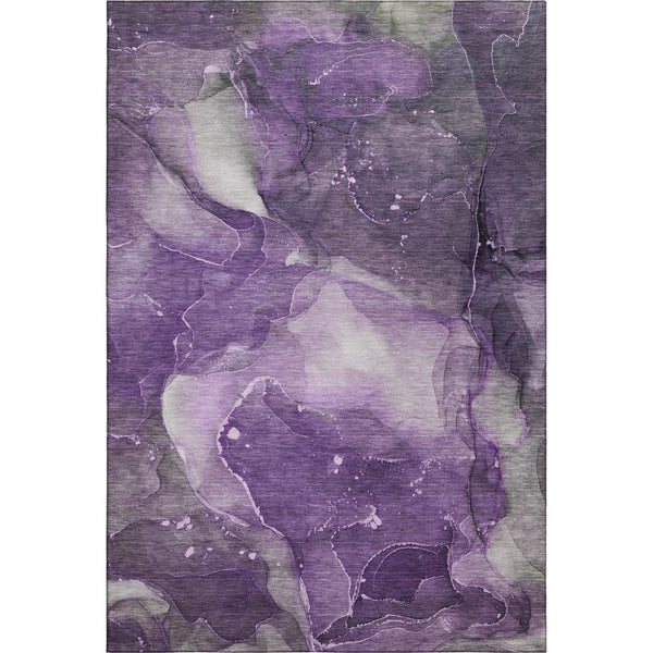 HomeRoots 5' X 8' Modern Purple Ivory Gray Abstract Washable Area Rug - Stain Resistant & UV Protected Design 647376