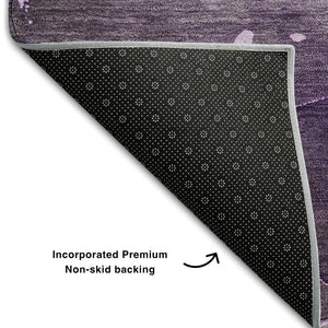 HomeRoots 8' Stylish Purple Ivory and Gray Abstract Washable Round Rug - UV Protected for High-Traffic Areas 647377