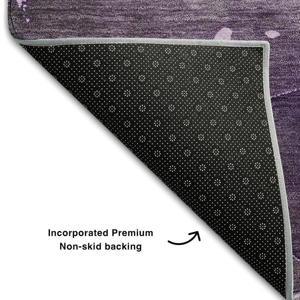 HomeRoots 8' Stylish Purple Ivory and Gray Abstract Washable Round Rug - UV Protected for High-Traffic Areas 647377