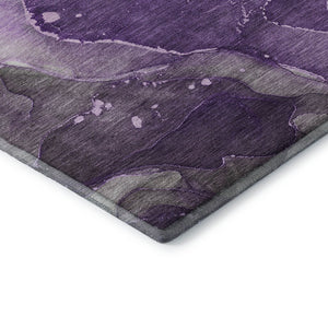 HomeRoots 8' Stylish Purple Ivory and Gray Abstract Washable Round Rug - UV Protected for High-Traffic Areas 647377