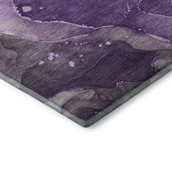 HomeRoots 8' Stylish Purple Ivory and Gray Abstract Washable Round Rug - UV Protected for High-Traffic Areas 647377