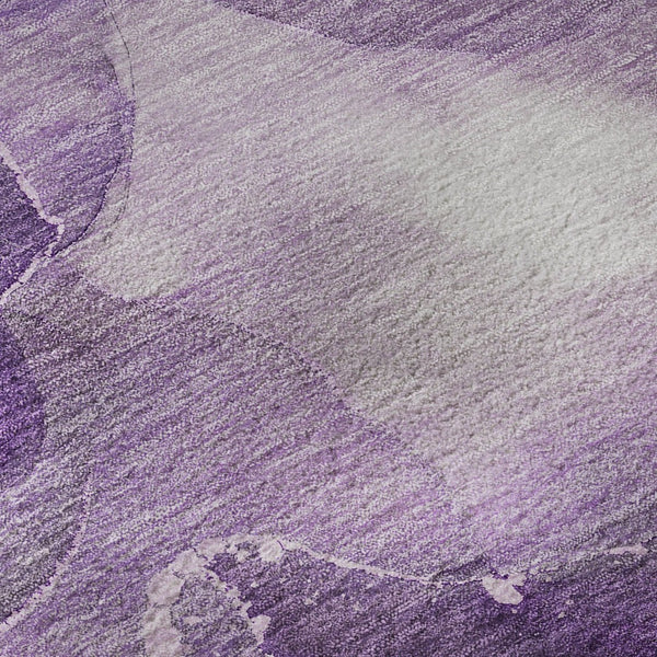HomeRoots 8' Stylish Purple Ivory and Gray Abstract Washable Round Rug - UV Protected for High-Traffic Areas 647377