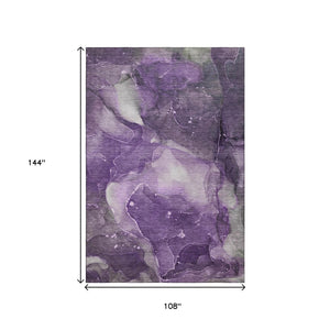 HomeRoots 9' X 12' Abstract Area Rug in Purple, Ivory & Gray - Washable, UV-Protected, Modern Design for Homes 647379