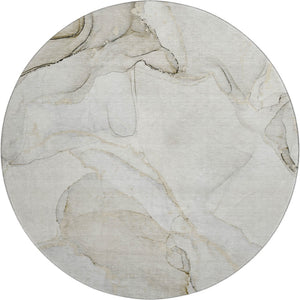 HomeRoots 8' Beige And Ivory Abstract Round Rug - Washable, UV Protected, Stain Resistant for High-Traffic Areas 647389