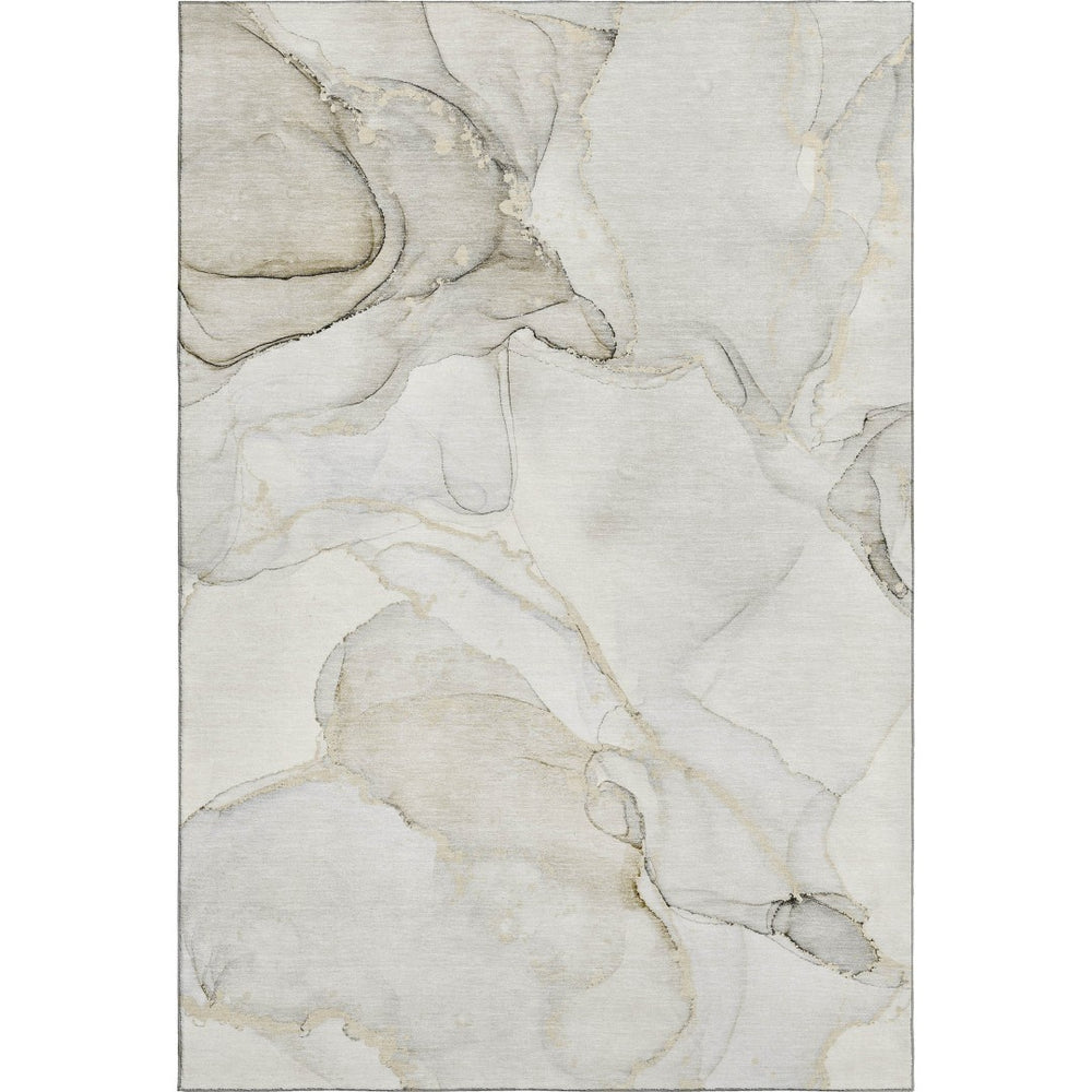 HomeRoots 8' X 10' Beige and Ivory Abstract Area Rug - Washable, Stain Resistant, UV Protected for High Traffic Areas 647390