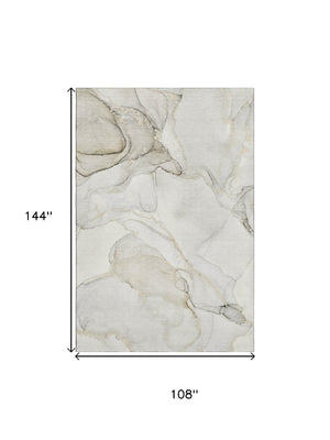 HomeRoots 9' X 12' Washable Beige & Ivory Abstract Area Rug with UV Protection - Perfect for Modern Homes! 647391