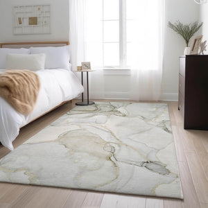 HomeRoots 10' X 14' Beige and Ivory Abstract Area Rug - Soft, Durable, Stain-Resistant with UV Protection for All Spaces 647392