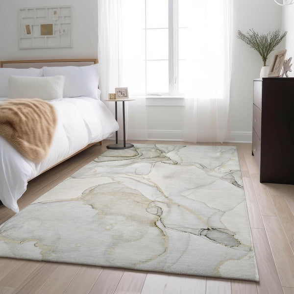 HomeRoots 10' X 14' Beige and Ivory Abstract Area Rug - Soft, Durable, Stain-Resistant with UV Protection for All Spaces 647392